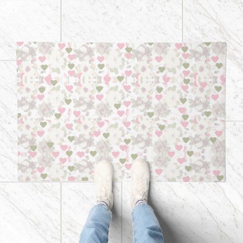  pattern red and green and pink hearts and white r doormat