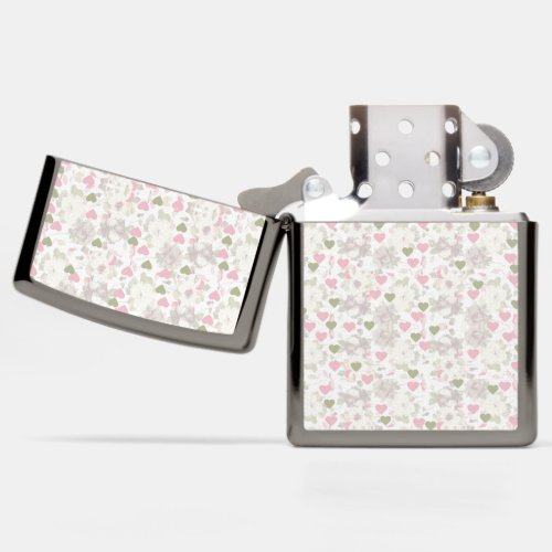  pattern red and green and pink hearts and white r zippo lighter