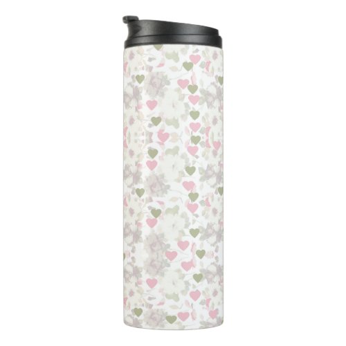 pattern red and green and pink hearts and white ro thermal tumbler