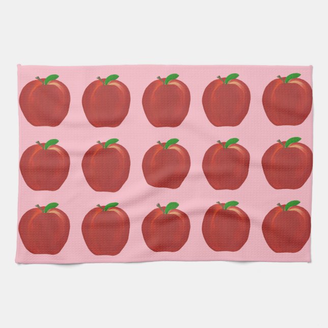 Pattern Red Apples Green Leaves Kitchen Towels (Horizontal)