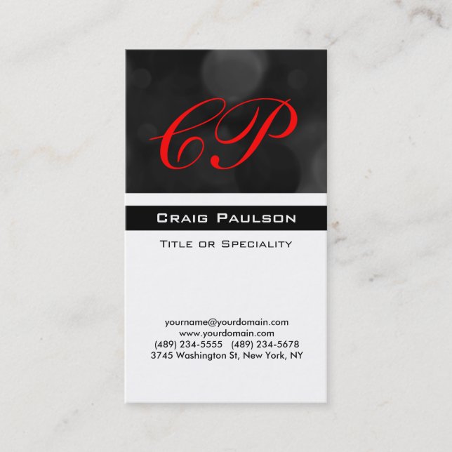 Pattern Red Black White Monogram Business Card (Front)