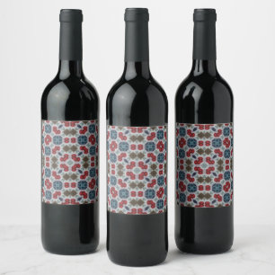 Pattern Red, Blue, Green on Gray Cozy Red Wine Label