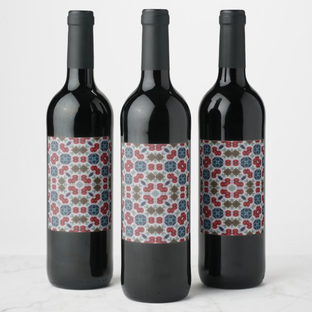 Pattern Red, Blue, Green on Gray Cozy Red Wine Label (Bottles)