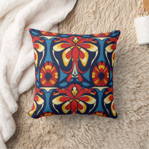 pattern red blue rose catholic throw pillow