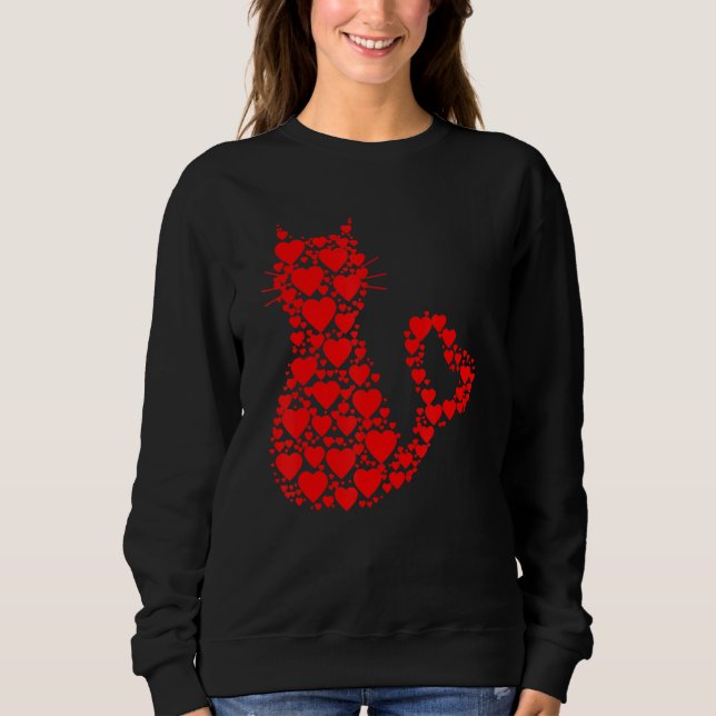 Pattern Red Hearts Cat Lovers Valentine's Day Sweatshirt (Front)