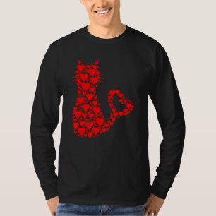 Pattern Red Hearts Cat Lovers Valentine's Day T-Shirt