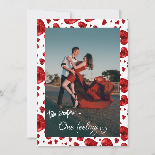 Pattern Red Hearts Valentine's Photo Holiday Card (Front)