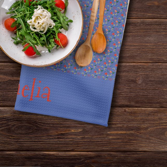 Pattern red yellow mini wildflower blue kitchen towel (Creator Uploaded)