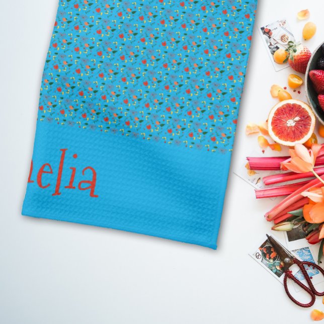 Pattern red yellow mini wildflower turquoise kitchen towel (Creator Uploaded)
