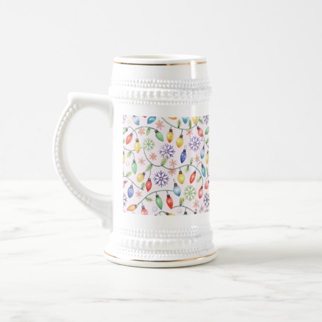 Pattern Retro Christmas Lights Beer Stein (Left)