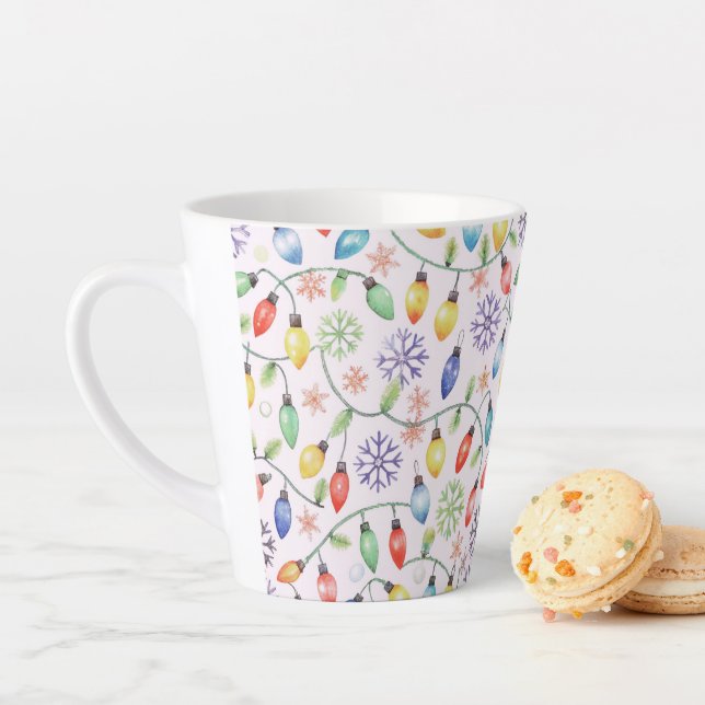Pattern Retro Christmas Lights Latte Mug (In Situ)