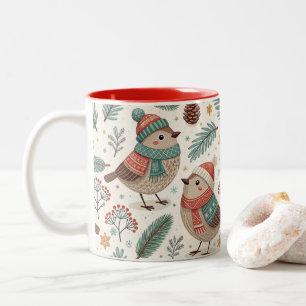 Pattern Scandinavian Christmas Birds Two-Tone Coffee Mug
