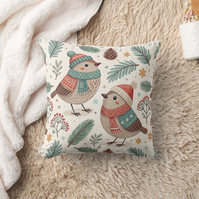 Pattern Scandinavian Holiday Birds Throw Pillow (Blanket)