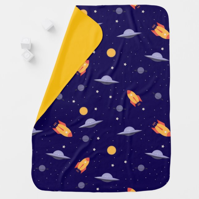 Pattern space blue yellow  baby blanket (In Situ)