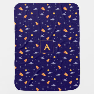 Pattern space blue yellow name Baby Blanket