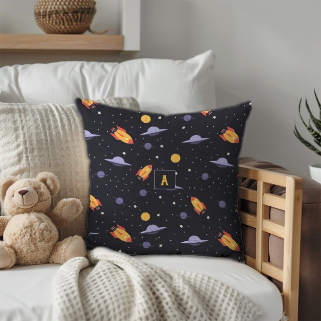 Pattern space lavender orange black monogram throw pillow (Creator Uploaded)