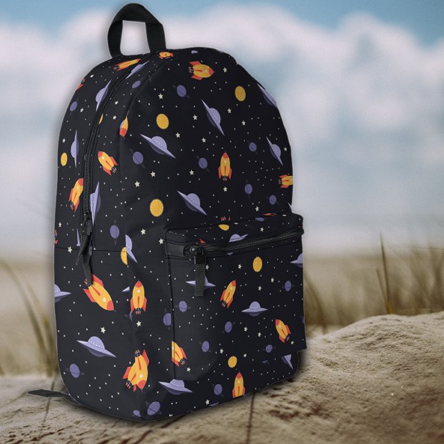 Pattern space lavender orange black printed backpack (Creator Uploaded)