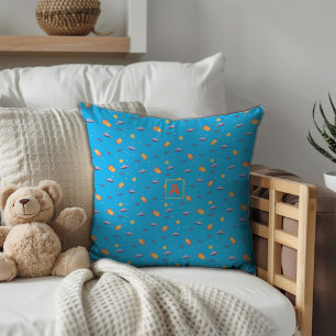 Pattern space lavender orange turquoise initial throw pillow