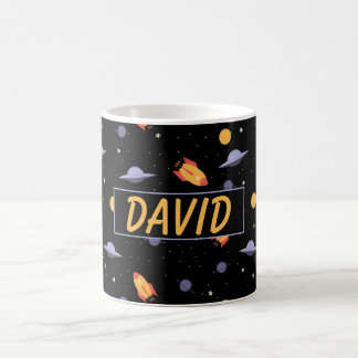 Pattern space  orange black name coffee mug