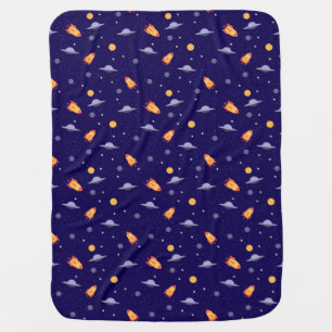 Pattern space orange dark blue baby blanket