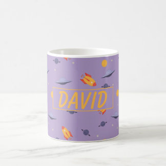 Pattern space  orange lavender name coffee mug