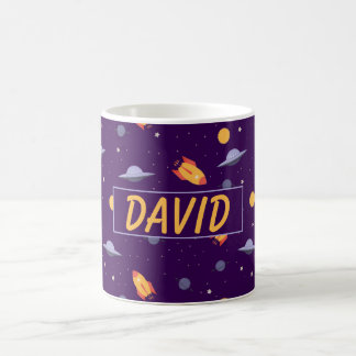 Pattern space  orange purple name coffee mug
