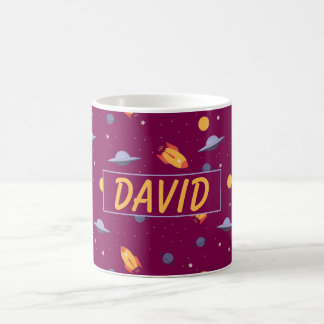 Pattern space  orange red name coffee mug