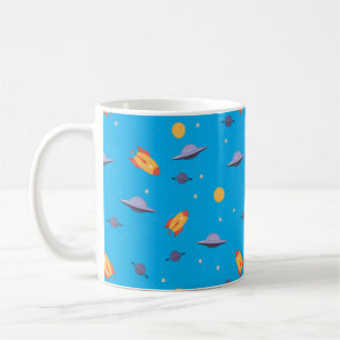 Pattern space orange turquoise coffee mug