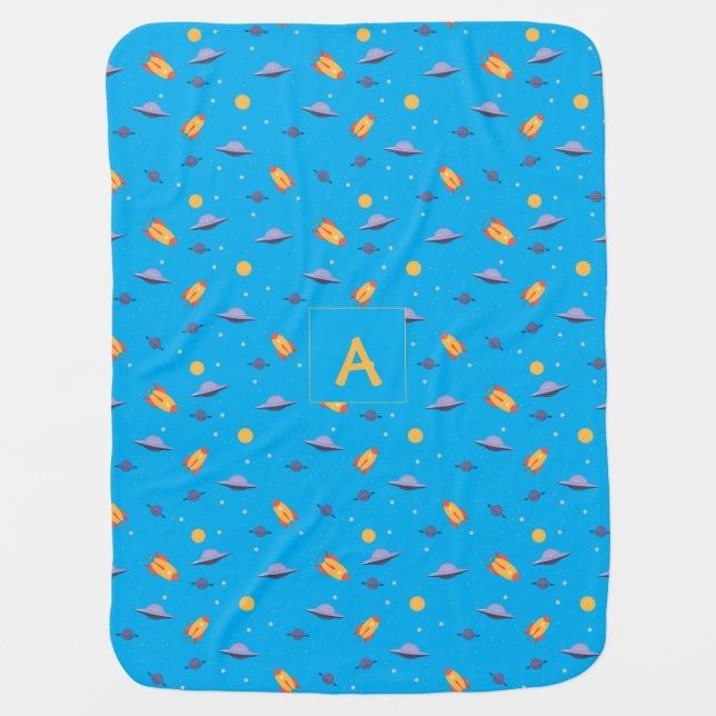 Pattern space  orange turquoise name baby blanket (Front)