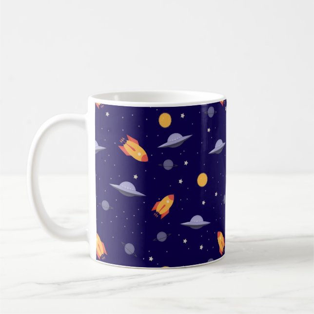 Pattern space ufo orange blue coffee mug (Left)