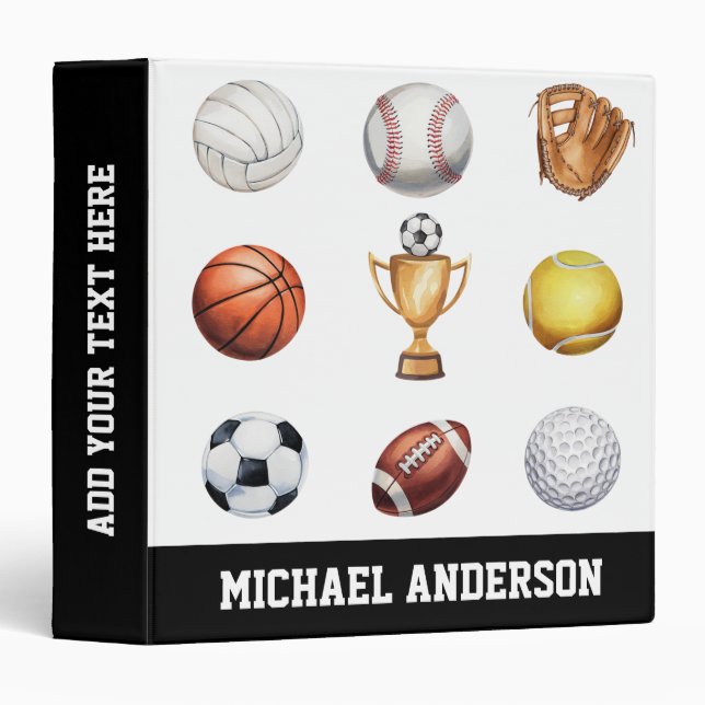 pattern sports themed soccer tennis baseball       3 ring binder (Front/Spine)