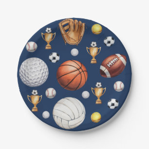 pattern sports themed soccer tennis baseball paper plates