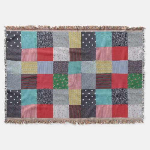 pattern squares vintage style colorful patchwork throw blanket