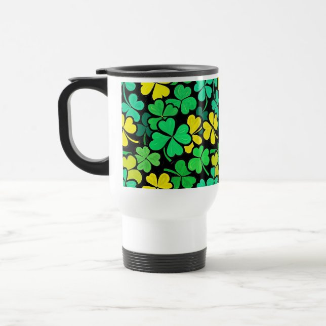 Pattern St. Patrick's Day Clovers Travel Mug (Left)
