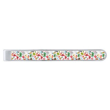 Pattern Summer holiday travel south sea Silver Finish Tie Clip Pattern Summer holiday travel south sea Silver Finish Tie Clip