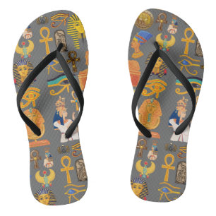 Pattern Symbol Ancient Egyptian Hieroglyphic Flip Flops