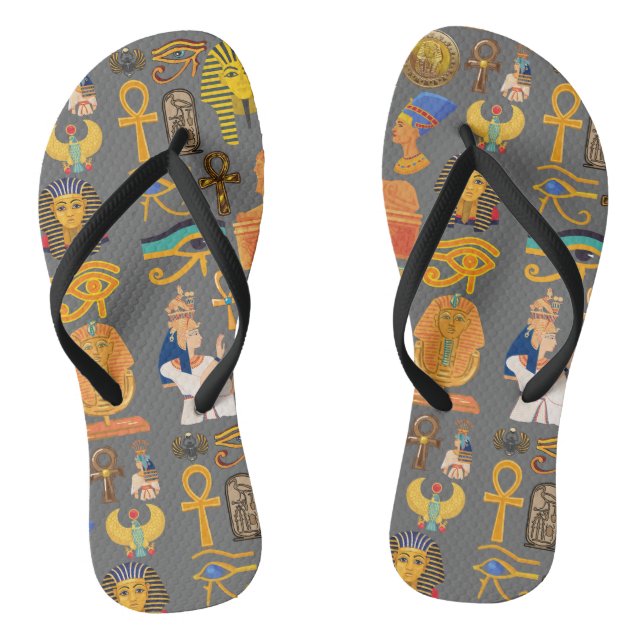 Pattern Symbol Ancient Egyptian Hieroglyphic  Flip Flops (Footbed)