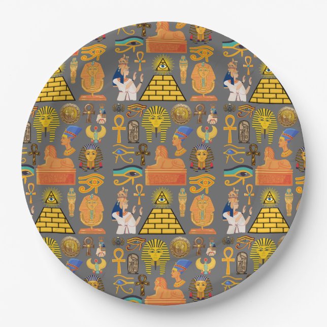 Pattern Symbol Ancient Egyptian Hieroglyphic  Paper Plates (Front)