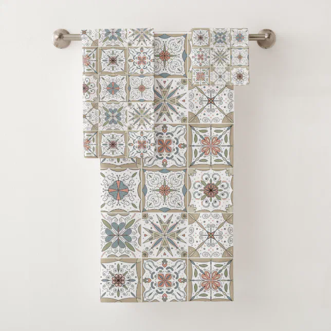 Pattern Tile Mosaic Bath Towel Set | Zazzle