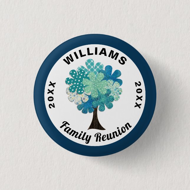 Pattern Tree Family Reunion Blue Green Souvenir Button (Front)