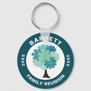 Pattern Tree Family Reunion Blue Green Souvenir Keychain