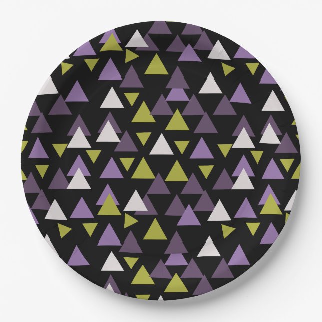 Pattern triangles Avocado and Purple Paper Plates (Front)