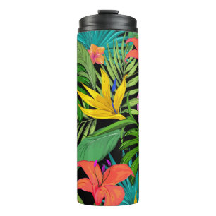 Pattern Tropical Flowers Leaves Thermal Tumbler