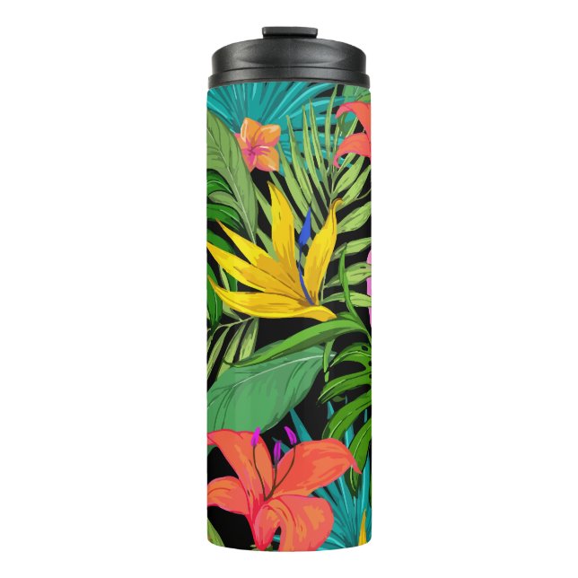 Pattern Tropical Flowers Leaves Thermal Tumbler (Front)