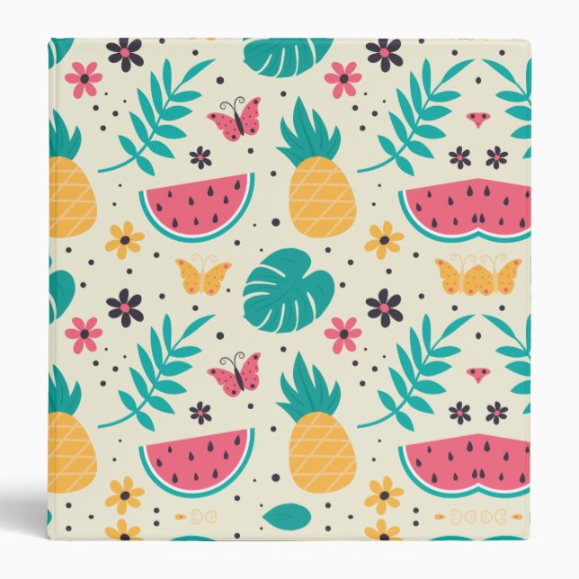 Pattern Tropical Fruit Watermelon Pineapple  3 Ring Binder (Front)