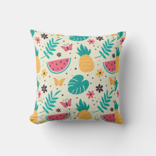 Pattern Tropical Fruit Watermelon Pineapple And Fl Throw Pillow
