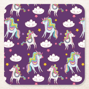 Pattern Unicorn Funny Magic Horse Square Paper Coaster