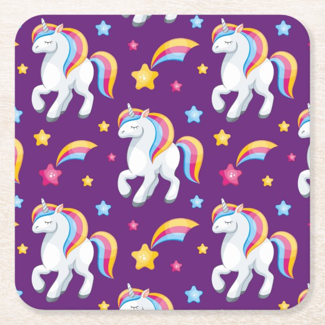 Pattern Unicorn Magic Horse Cute        Square Paper Coaster (Front)