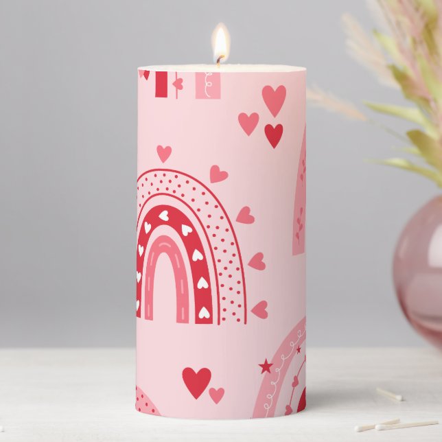 Pattern Valentine 2023 Background With Heart Love  Pillar Candle (In Situ)
