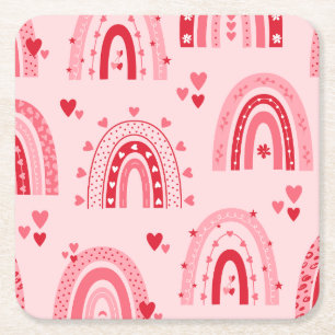 Pattern Valentine 2023 Background With Heart Love Square Paper Coaster